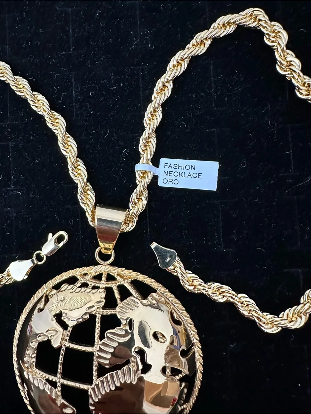New Gold stainless steel Globe Pendant with new gold plated Rope Chain Necklace